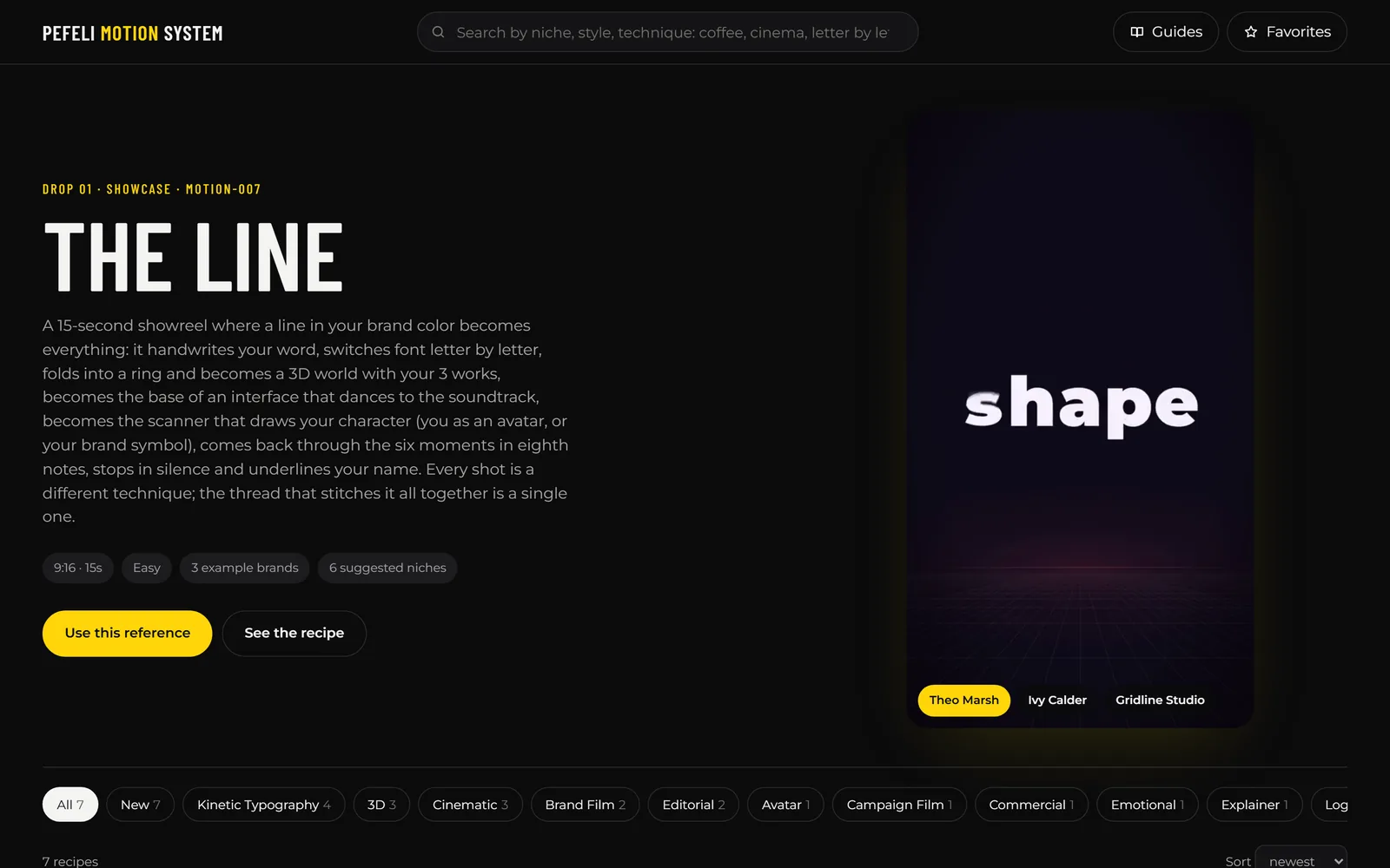 The kit's catalog open in the browser, with every recipe and its sample video